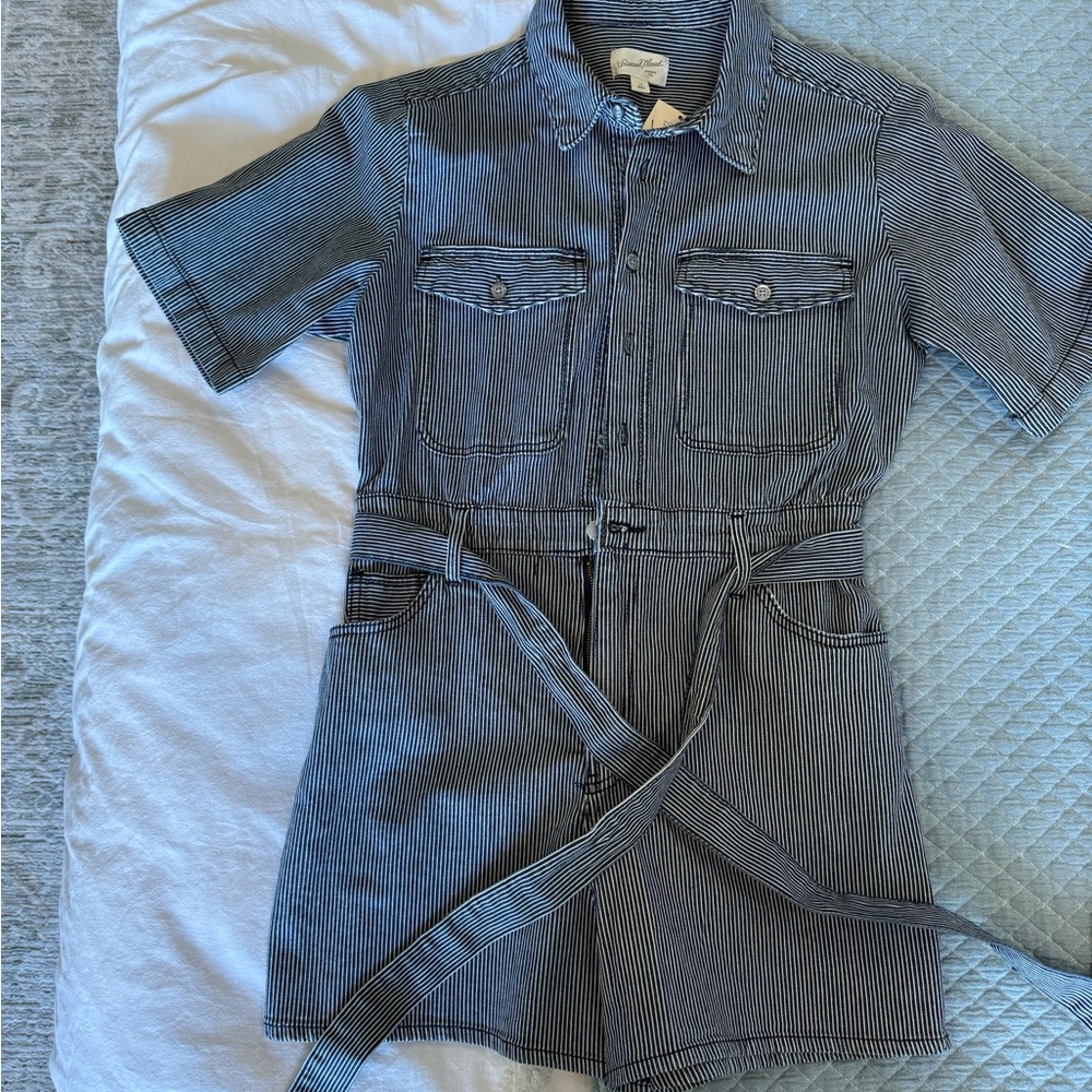 Striped Denim Romper with Belt